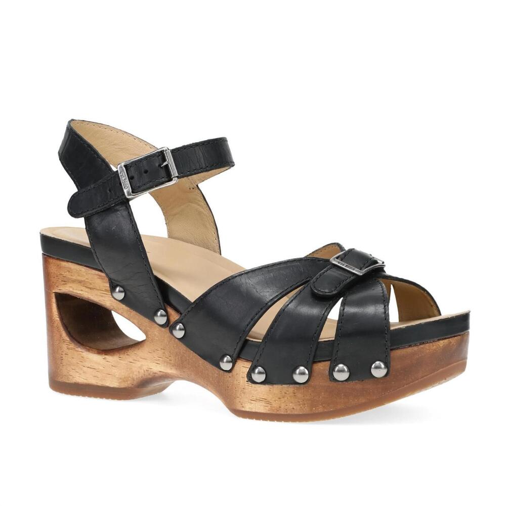 NEW DANSKO women's alanna wedge heel sandals in black calf